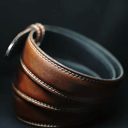 Men's brown Victory leather belt with Silver stripes buckle