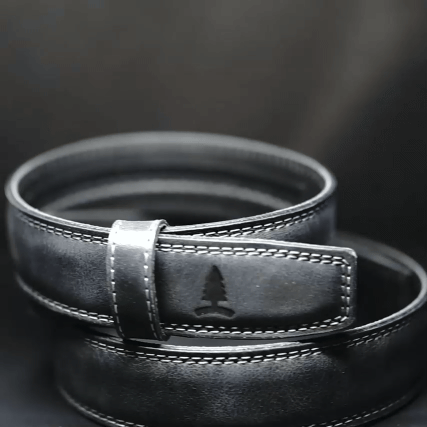 Storm dark gray men's leather belt with Brushed silver buckle