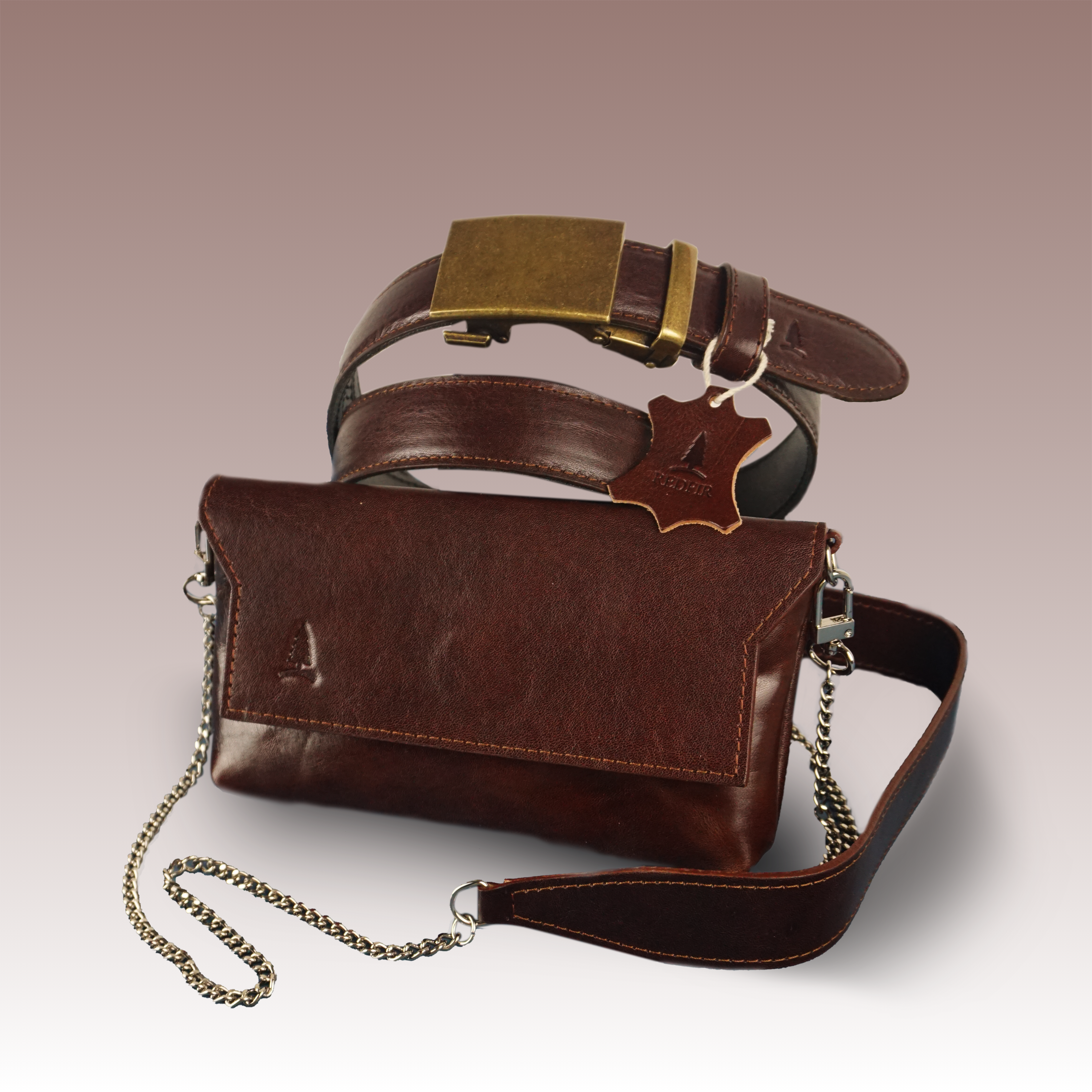 Štýlový hnedý set pre dámy Euphory - opasok a kabelka