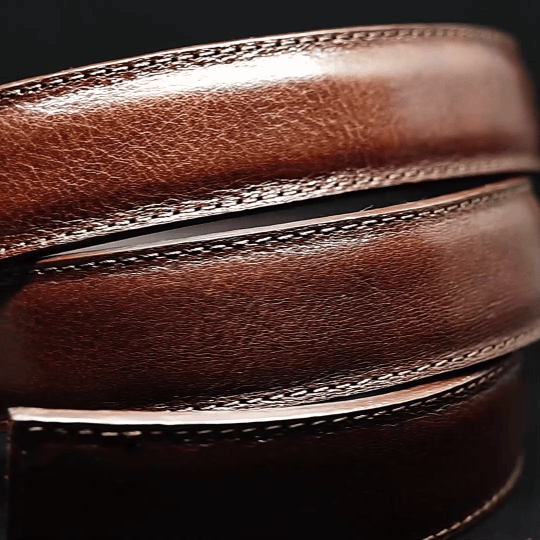 Brauner Ledergürtel für Herren Euphory mit Schnalle Silver brushed