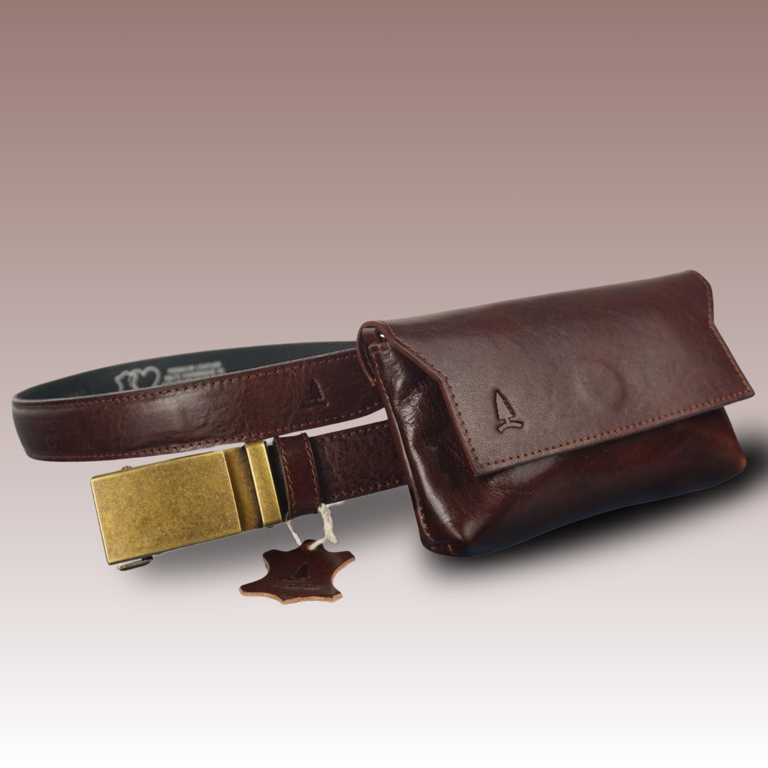 Štýlový hnedý set pre dámy Euphory - opasok a kabelka