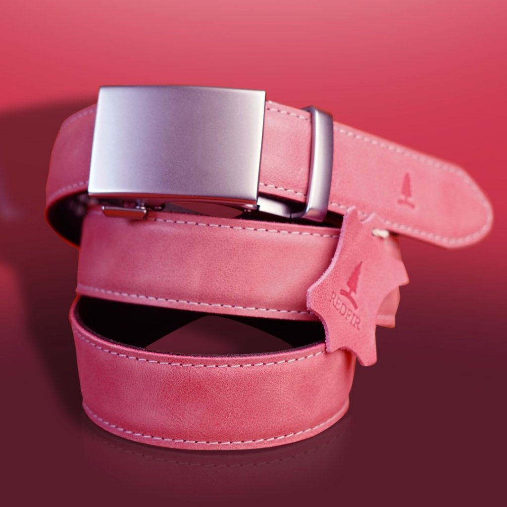 Women's rose leather rose belt with Silver shine buckle 